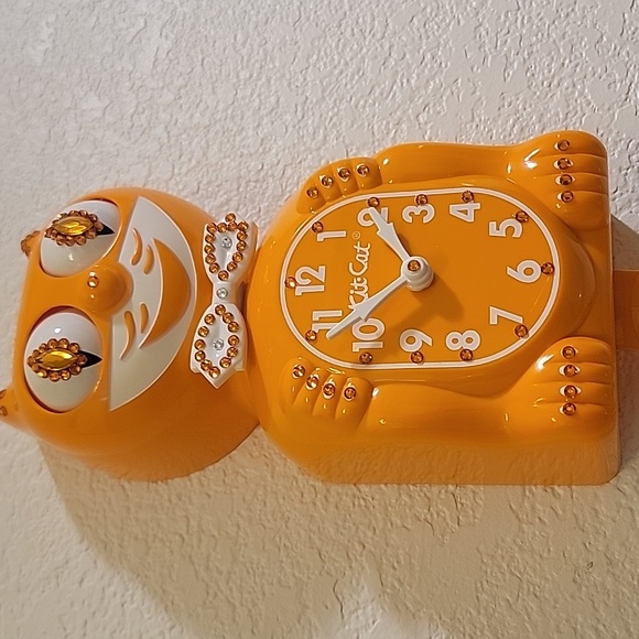 RARE Jeweled Festival Orange Kit Kat Cat Klock Clock - Picture 6 of 6